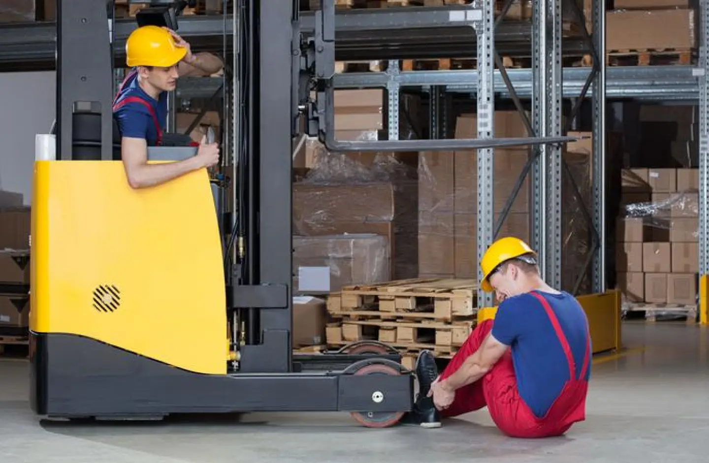 Warehouse employee ran over by forklift.