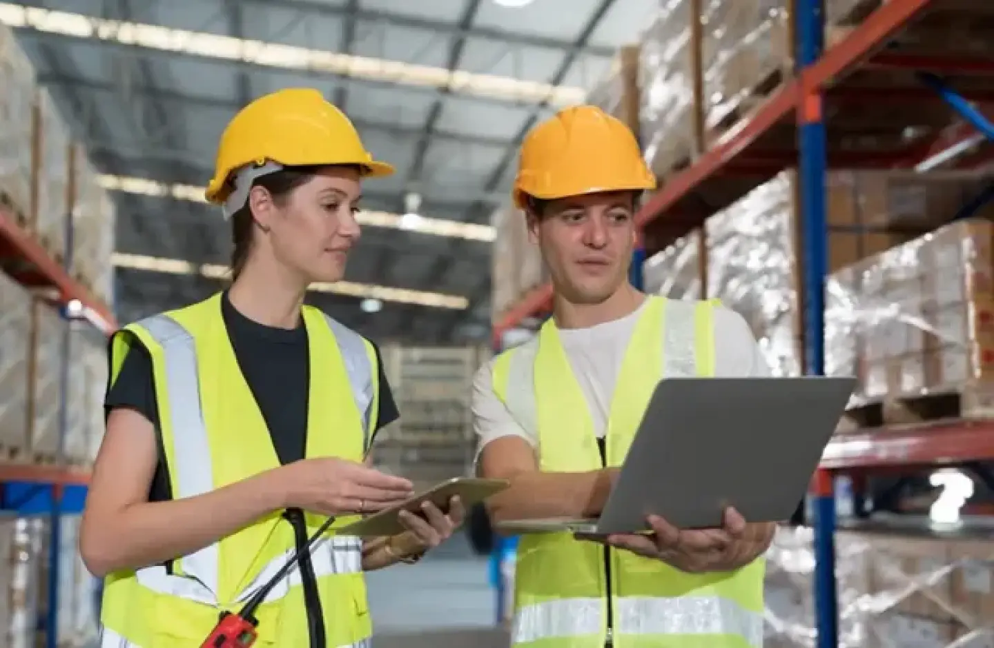 Warehouse workers using cloud-based WMS.