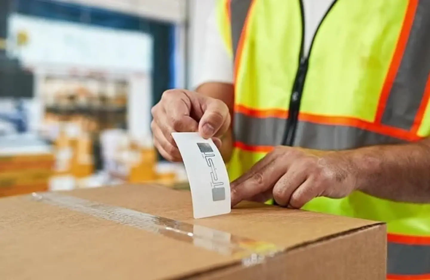 Warehouse employee installing an RFID.